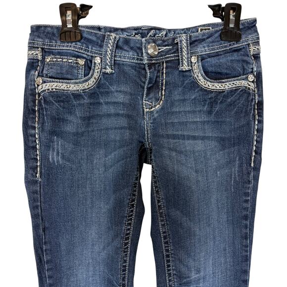 Grace In La Jeans Womens 7/27 Blue Denim Stretch Beaded 5-Pockets Boot Cut Leg - Picture 3 of 16